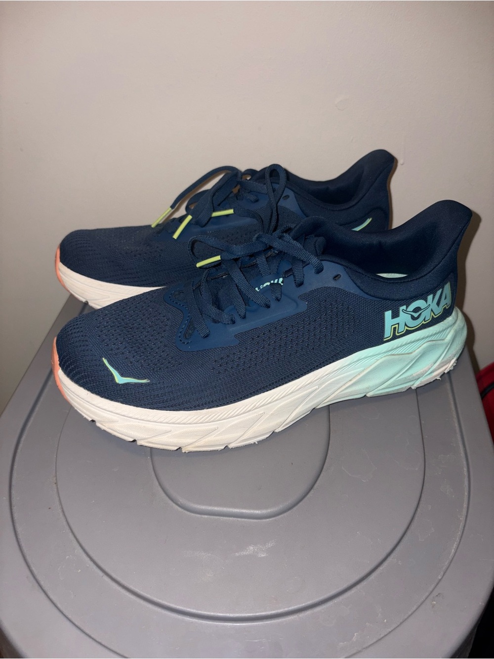 Hoka Navy with Mint and Coral Accent Running Sneakers